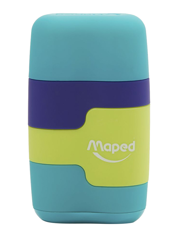 Maped Connect Sharpener with Eraser, Green/Yellow/Blue