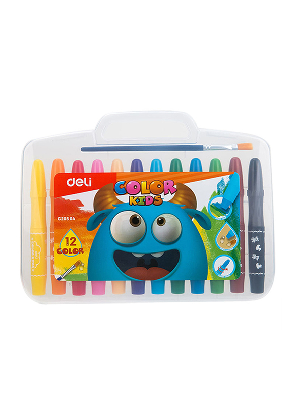 Deli Gel Crayons, 12 Pieces, EC20504, Multicolor