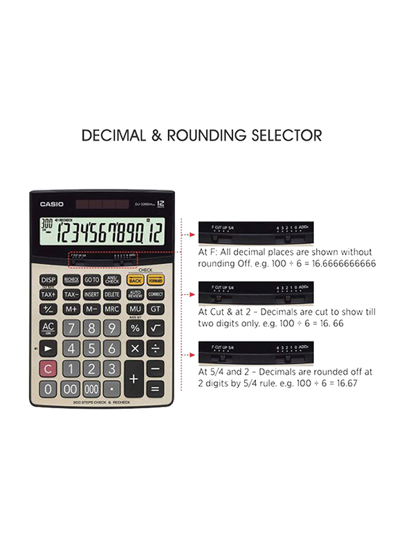Casio 12-Digit Dj220D Plus Desktop Calculator, Grey/Black