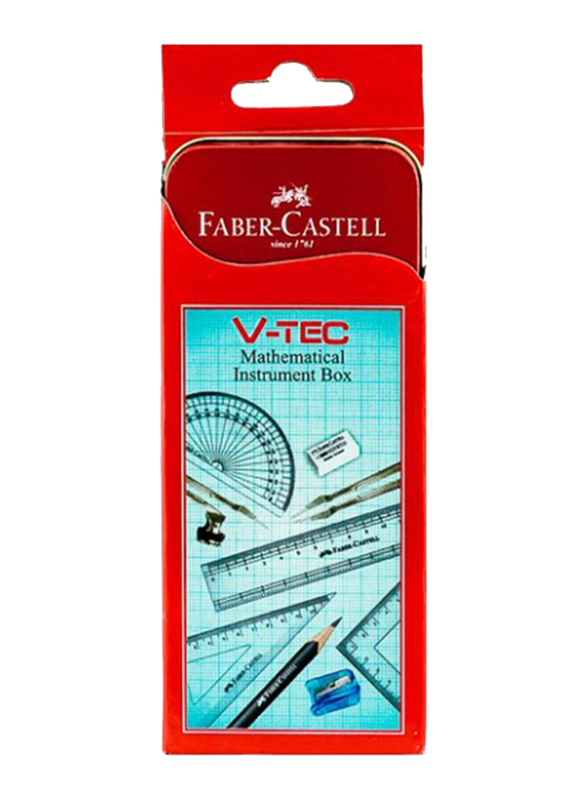 Faber-Castell V-Tec Mathematical Geometry Instrument Box, Red