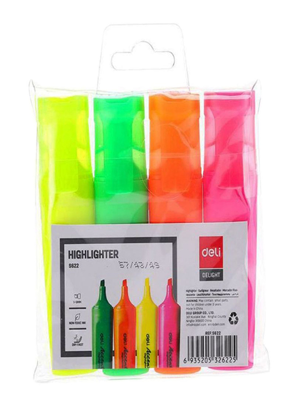 Deli 4-Piece Delight Highlighter Pen Set, ES622, Multicolor