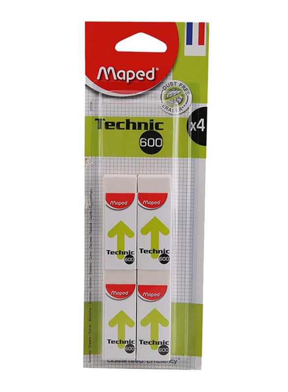Maped 4-Piece Technic 600 Dust Free Eraser Set, White