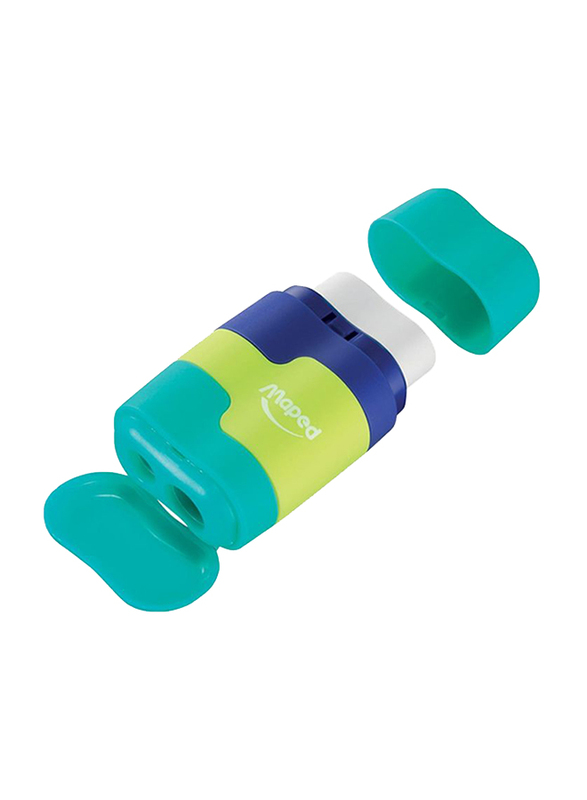Maped Connect Eraser and Sharpener Combo, Blue/Green/Lime