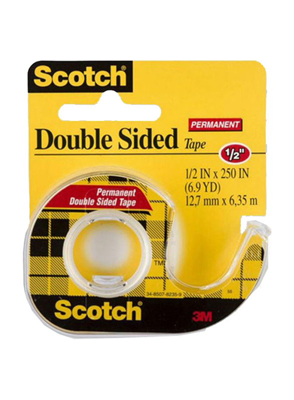 3M Scotch Double Sided Tape Dispenser Rolls, 0.5 x 250 inch, Clear/Yellow