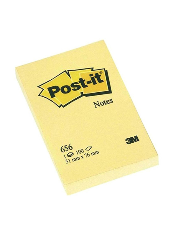 3M Post It Sticky Notes, 51 x 76mm, 100 Sheets, Yellow