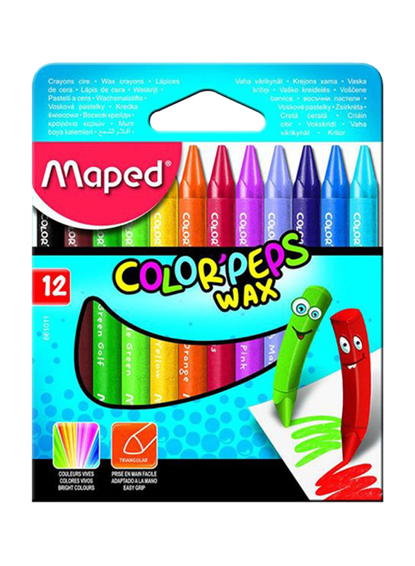 Maped Wax Crayons, 12 Pieces, MD16, Multicolor