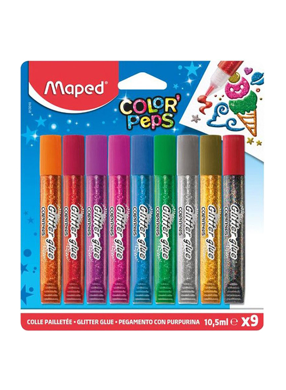 Maped Glitter Glue Set, 9 Pieces x 10.5ml, Multicolor