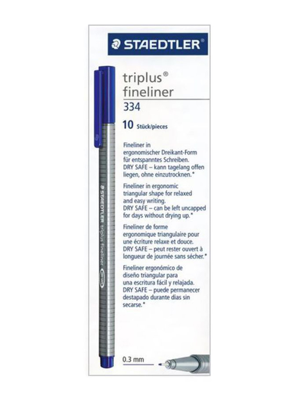 Staedtler 10-Piece Triplus Fineliner Ballpoint Pen, 0.3mm, Blue