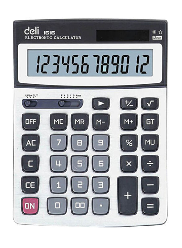 Deli 12-Digit Basic Calculator, White/Black
