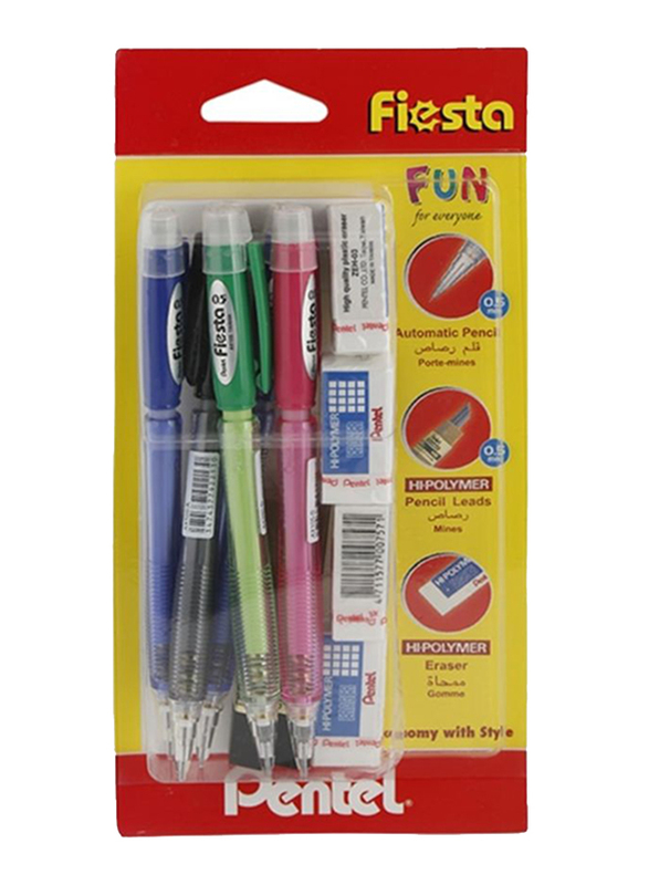 Pentel 10-Piece Fiesta Mechanical Pencil And Eraser Set, Multicolor