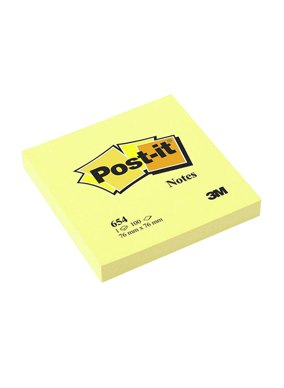 3M Post-It Sticky Notes, 7.6 x 7.6cm, 100 Sheets, Yellow