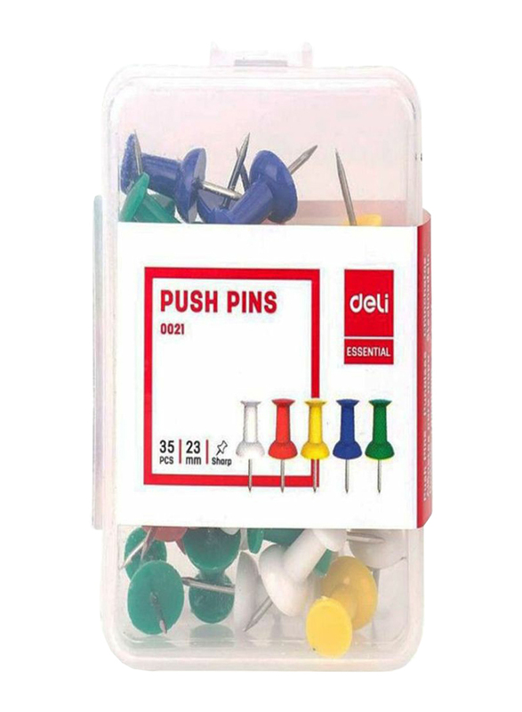 Deli 23mm Essential Push Pin Set, 35 Pieces, Multicolor