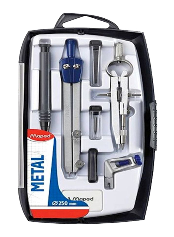 Maped 7-Piece School Geometry Instrument Set, Silver/Blue/Black