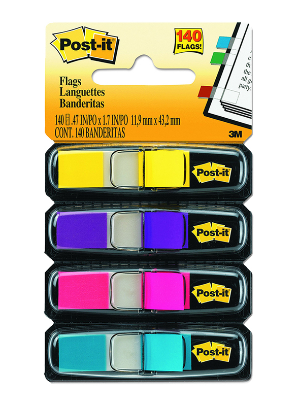 3M Post-It Index Flags Sticky Notes with Dispenser, 1.19 x 4.32cm, 140 Sheets, Multicolor