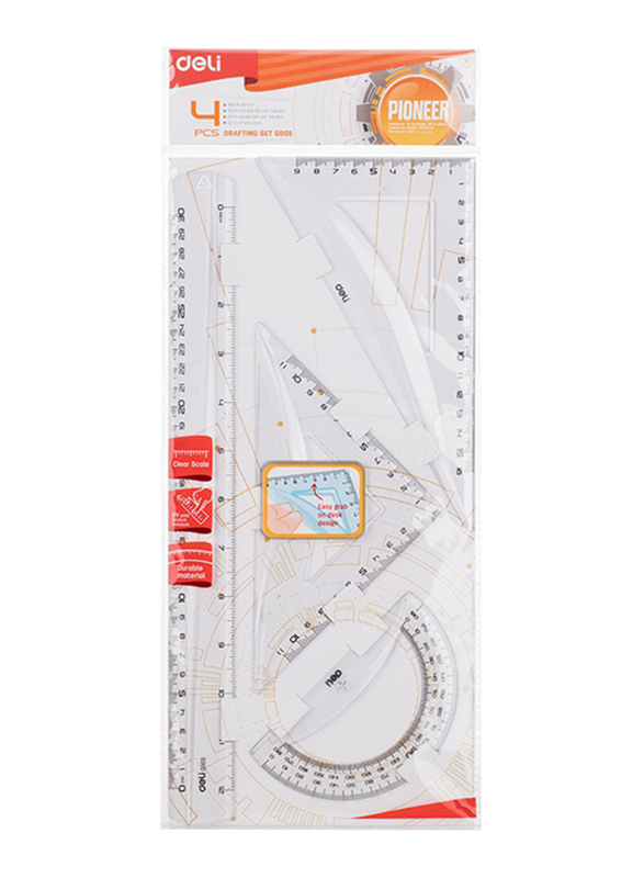 Deli 4-Piece Drafting Set, Clear
