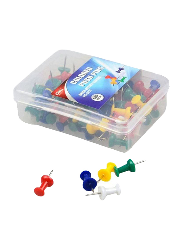 Deli Desk Office Series Push Pin, 100 Pieces, Multicolor