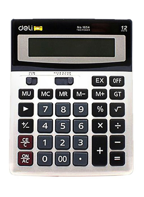 Deli 12-Digit Basic Calculator, White/Black/Grey