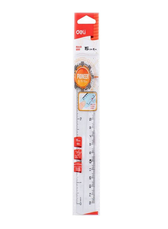 Deli 15cm Anti-Slip Ruler, Clear