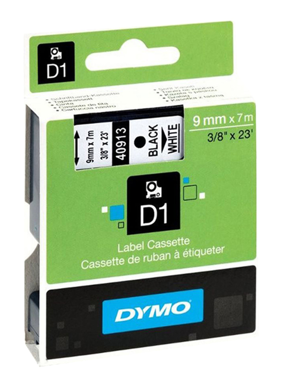 Dymo D1 Black Print on White Labeling Tape Cassette, 9 x 7mm, S0720680, Green