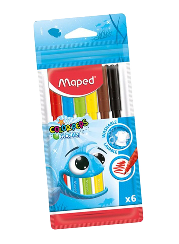 Maped 6-Piece Color Peps Ocean Felt Tip Color Pen Set, Multicolor