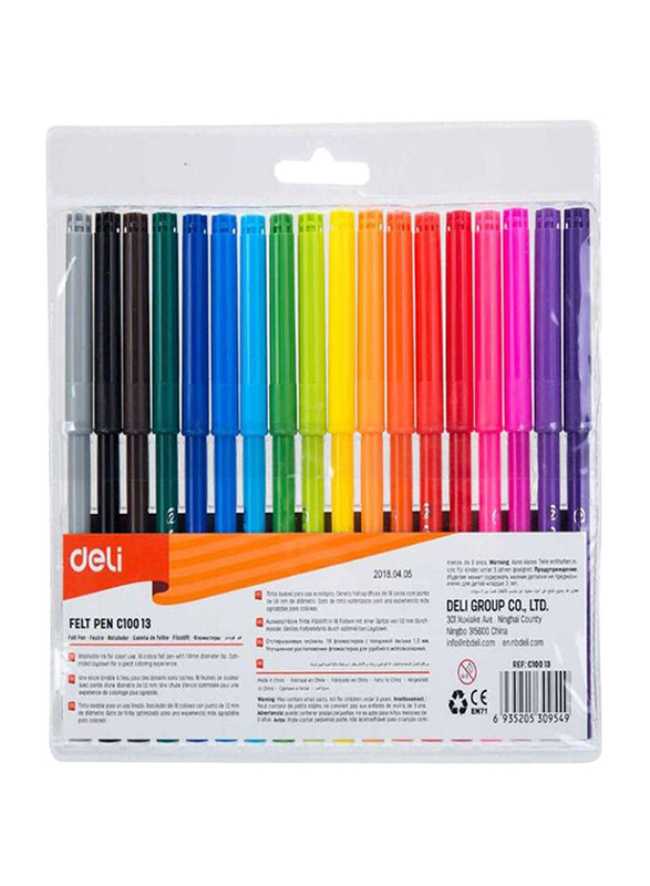 Deli 18-Piece Felt Pen Set, Multicolor