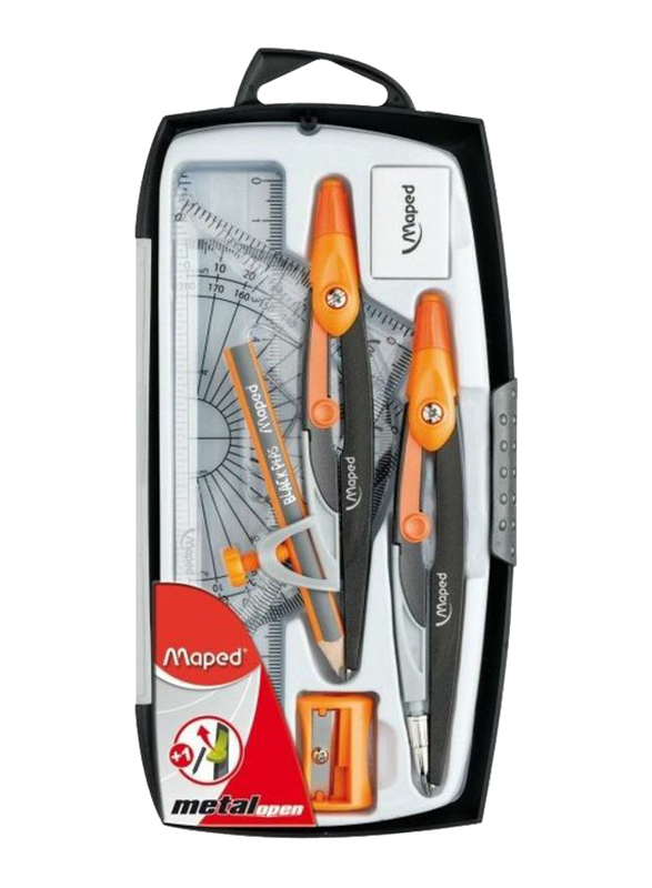 Maped 9-Piece Metal Open Compass, Black/Yellow