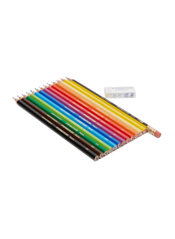 Staedtler 12-Piece Noris Erasable Coloured Pencil Set, Black/Green/Blue