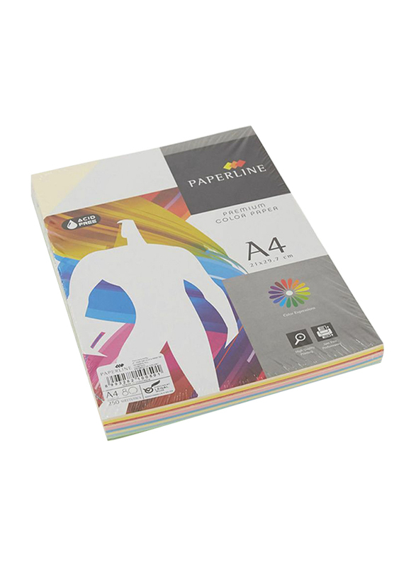 Paperline Premium Rainbow 80GSM Printer Paper, 21 x 29.7cm, 250 Sheets, A4 Size, Multicolor