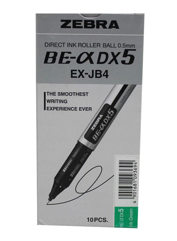 Zebra 10-Piece DX5 Direct Ink Roller Pen Set, 0.5mm, Grey/Green