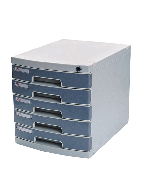 Deli 5-Layer File Cabinet with Front Key Lock, Grey