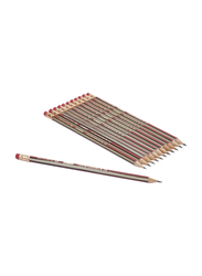 Faber-Castell 12-Piece Dessin 2001 Graphite HB Pencil Set, with Tip Eraser, Red/Gold