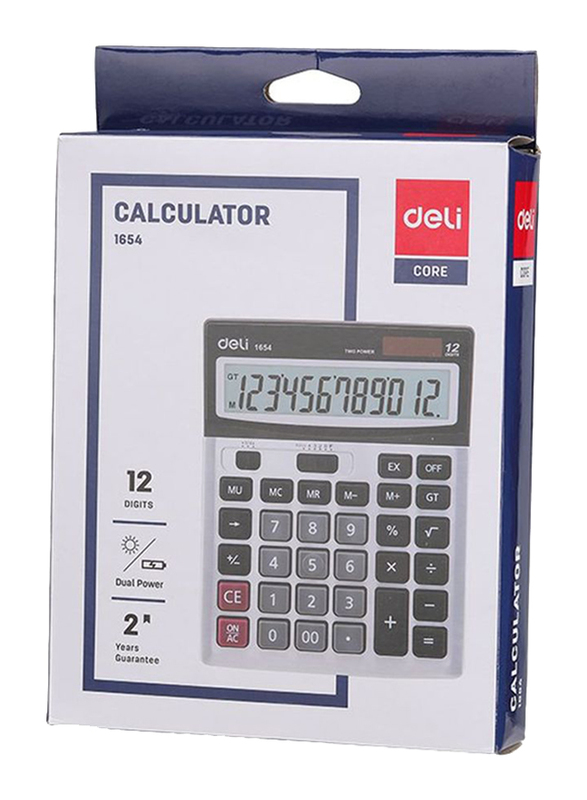 Deli 12-Digit Basic Calculator, White/Black/Grey