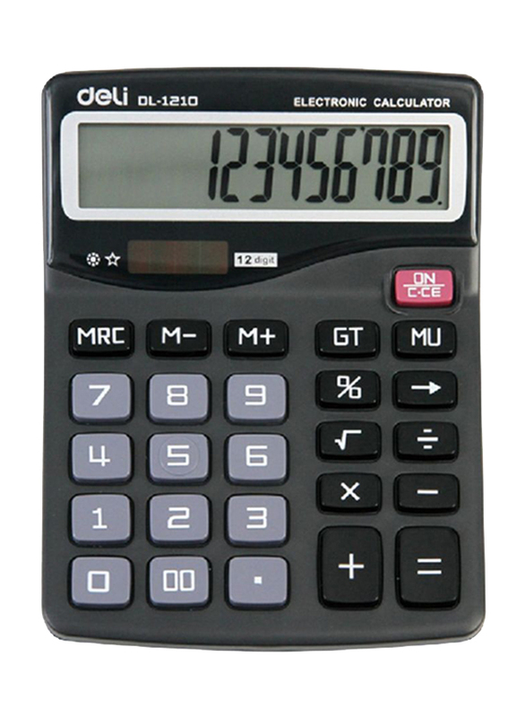 Deli 12-Digit Dual Power Basic Calculator, Black