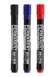 Deli 3-Piece Permanent Marker Set, Black/Blue/Red