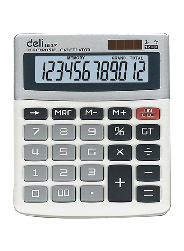 Deli 12-Digit Basic Calculator, 1217, White/Black