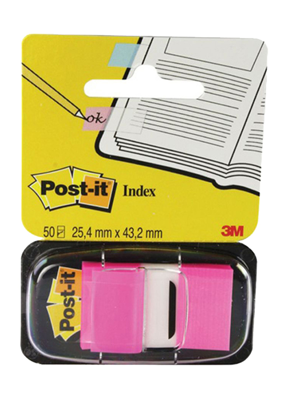3M Post-It Index Flags Sticky Notes, 2.54 x 4.32cm, 50 Sheets, Pink