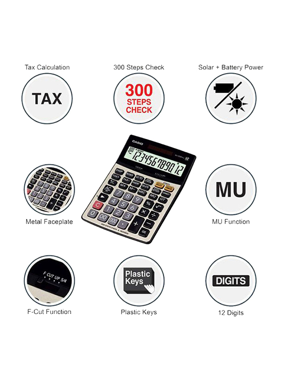 Casio 12-Digit Dj220D Plus Desktop Calculator, Grey/Black