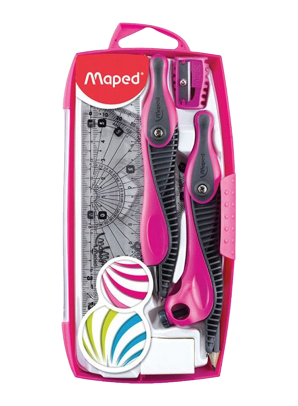 Maped 9-Piece Mathematical Drawing Instrument Set, Pink/Black