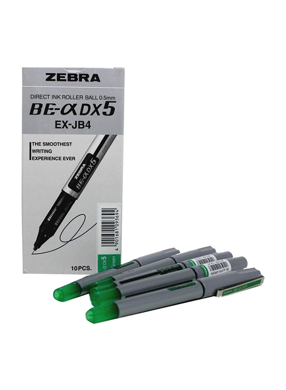 Zebra 10-Piece DX5 Direct Ink Roller Pen Set, 0.5mm, Grey/Green