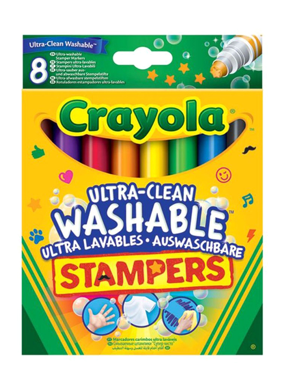 Crayola Ultra Clean Mini Stampers Marker Set, 8 Pieces, Multicolor