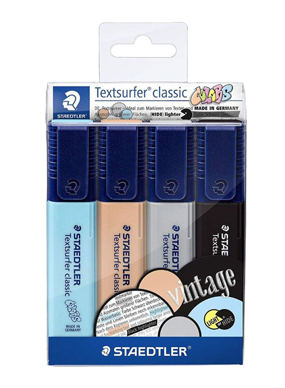 Staedtler 4-Piece Vintage Textliner Highlighter Pen Set, ST-364-CWP4, Multicolor