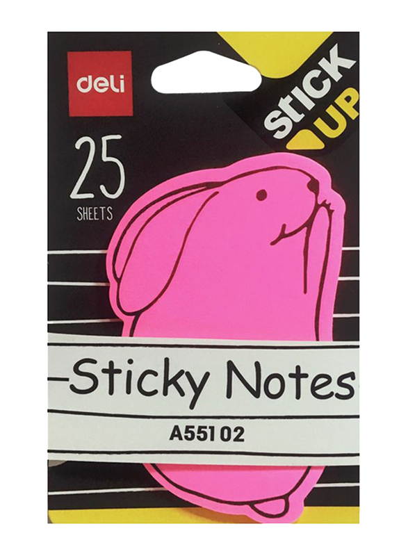 Deli Rabbit Shaped Sticky Note, 25 Sheets, Pink/Black