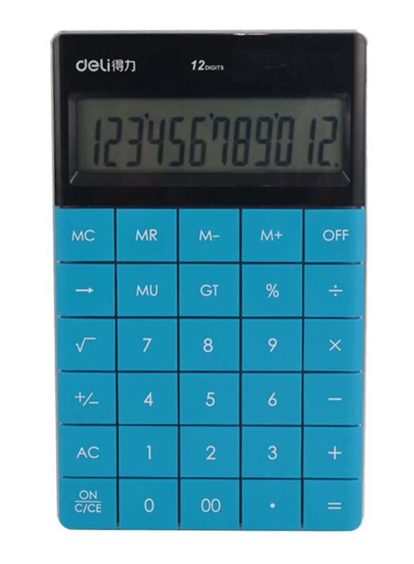 Deli 12-Digit Basic Calculator, Blue/Black
