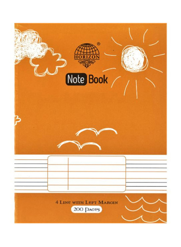 Horizon Four Lined Ruling Exercise Book, 200 Pages, A4 Size, Orange