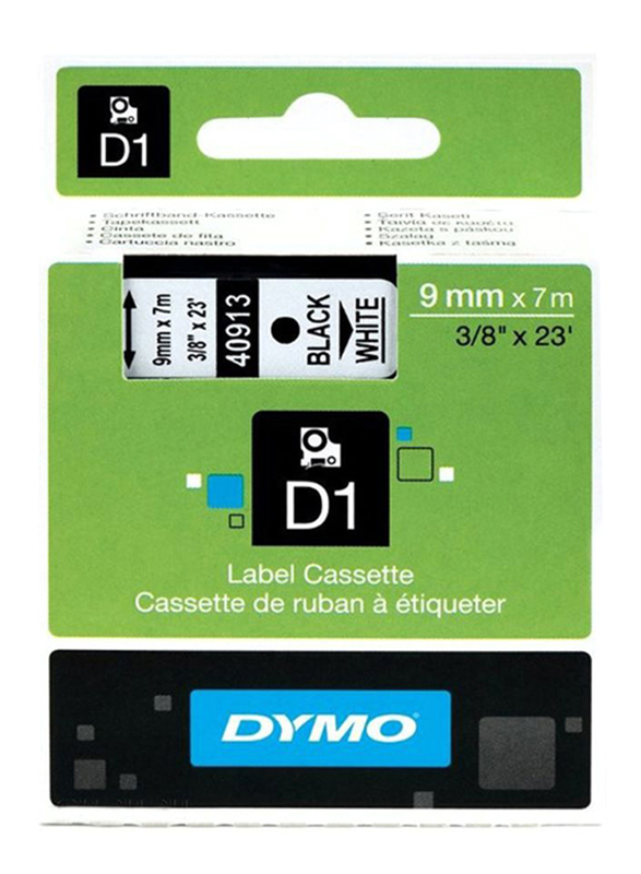 Dymo D1 Black Print on White Labeling Tape Cassette, 9 x 7mm, S0720680, Green