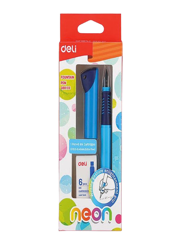 Deli Foundation Pen with Ink Cartridge, Blue