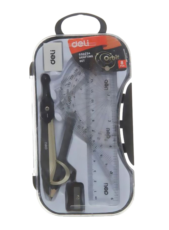 Deli 8-Piece Geometric Tool Set, Clear/Black/Silver