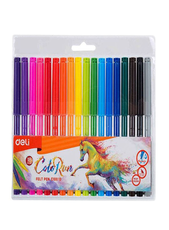 Deli 18-Piece Felt Pen Set, Multicolor