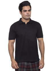 Santhome Short Sleeve Cotton Polo Shirt for Men, Medium, Black