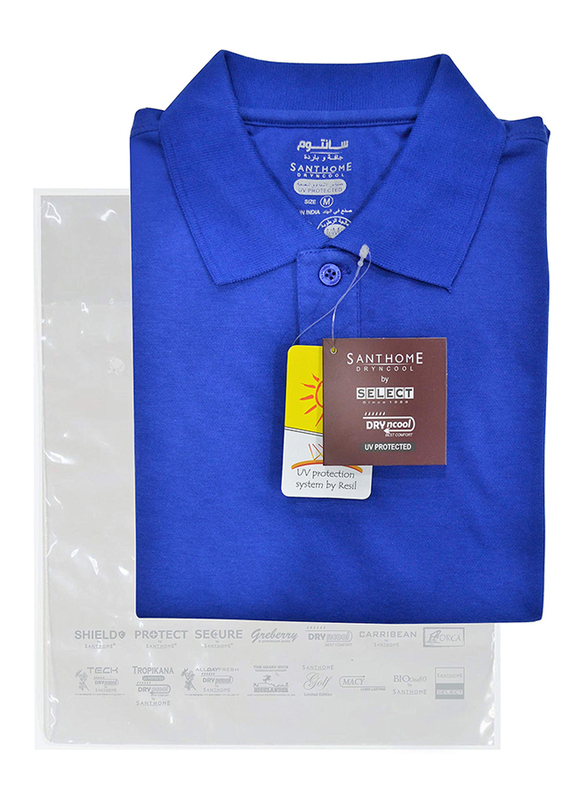 Santhome Short Sleeve Polo Shirt for Men, Medium, Royal Blue